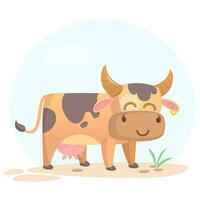 Vector illustration of cartoon cow smiling. Farm animal isolated on simple background