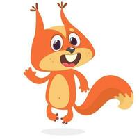 Cute cartoon jumping squirrel in playful mood. Vector illustration isolated