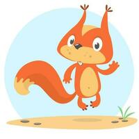 Cute cartoon jumping squirrel in playful mood. Vector illustration isolated