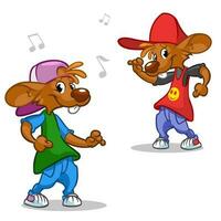 Vector set of Hip-hop dancing mouses.Illustration of hip-hop dancer mouse in fancy clothes