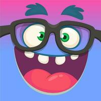 Cartoon monster face. wearing glasses. Vector illustration