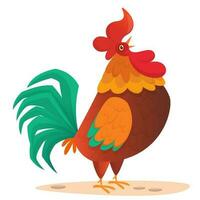 Fat cartoon rooster. Colorful vector illustration of singing rooster