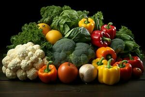 Collection mix fresh vegetables and fruits for a salad. Healthy diet concept and vegetables food by AI Generated photo