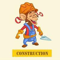 Cartoon engineer monkey with a trowel. Vector illustration with under construction title