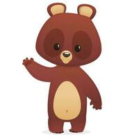 Cartoon funny bear character with big eyes waving hand. Big collection of cartoon forest animals. Vector illustration