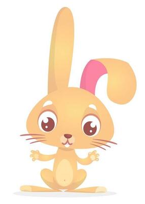 Cute little  cartoon bunny rising up his hands. Vector illustration