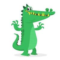 Cute cartoon crocodile. Vector illustration of a green crocodile