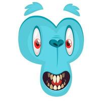 Scary cartoon yeti bigfoot face avatar. Vector blue monster