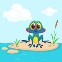 Funny Frog Cartoon. Vector illustration