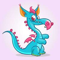 Cute small cartoon dragon. Vector illustration of dragon monster with small wings