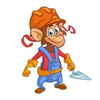 Cartoon engineer monkey with a trowel. Vector illustration with under construction title