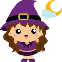 Cute Kids Witch Halloween Costume Cartoon Illustration Vector Clipart Sticker