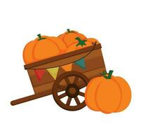 Autumn Pumpkin Cart Holiday Cartoon Illustration Vector Clipart Sticker