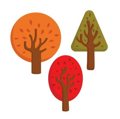 Autumn Season Shape Tree Cartoon Illustration Vector Clipart Sticker