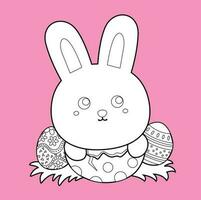 Cute Bunny Rabbit Happy Easter Holiday Decoration Background Digital Stamp Outline vector