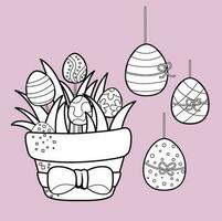 Cute Decoration Egg Happy Easter Holiday Background Digital Stamp Outline vector