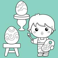 Cute Kids Happy Easter Holiday Decoration Background Digital Stamp Outline vector