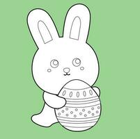 Cute Bunny Rabbit Happy Easter Holiday Decoration Background Digital Stamp Outline vector