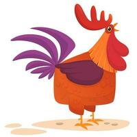 Fat cartoon rooster. Colorful vector illustration of singing rooster