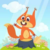 Cute cartoon jumping squirrel in playful mood. Vector illustration isolated