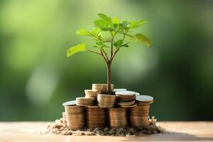 Business growth with a growing tree on a coin. Showing financial developments. Financial planning concept by photo