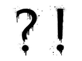 Set of Spray painted graffiti question marks and exclamation mark in black over white. isolated on white background. vector illustration