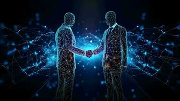 AI handshake with a businessman, neural network, office, commerce, marketing, generative AI photo