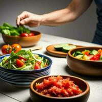 a person is preparing a salad in a bowl Ai generative photo