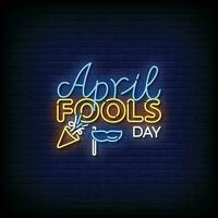 Neon Sign april fools day with brick wall background vector