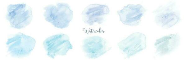 Hand painted blue pastel watercolor set vector