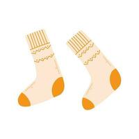 A pair of warm socks in a flat style. Vector illustration. Socks isolated on white background.