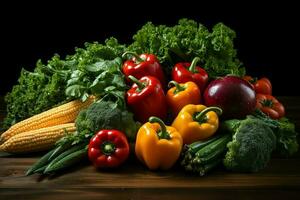 Collection mix fresh vegetables and fruits for a salad. Healthy diet concept and vegetables food by AI Generated photo