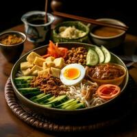 Gado-gado indonesian traditional food. Mix from boiled or steam vegetable served with peanut sauce concept by AI Generated photo