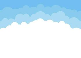 White cloud shape on blue sky background. Border of clouds. Simple flat style of different clouds. High environment. Vector illustration