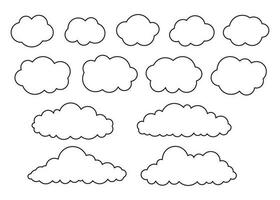 Cloud shape on sky set, weather line icon. Simple flat style of different clouds. Graphic element collection for web and print. Vector outline illustration
