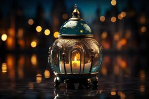 Eid mubarak and ramadan kareem greetings with islamic lantern and mosque. Eid al fitr background. Eid al fitr background of window concept by photo