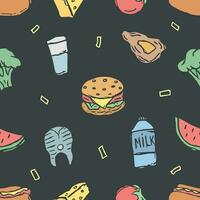 Seamless food pattern. Colored food background vector