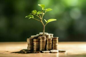 Business growth with a growing tree on a coin. Showing financial developments. Financial planning concept by AI Generated photo