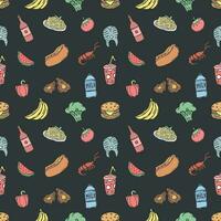 Seamless food pattern. Drawn food background vector