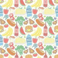 Seamless food pattern. Drawn food background vector