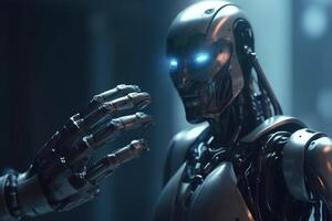 Robot and man hands in handshake ai technology holographic Image photo