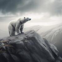 realistic photograph of a polar bear on a mountain top photography AI Generated Image photo