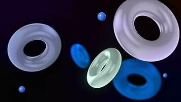 Abstract 3D background with colorful illuminated rings floating slowly. The rings float and collide smoothly. Floating Torus Loop Animation. Captivating Visuals in 4K. video