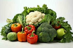 colección mezcla Fresco vegetales y frutas para un ensalada. sano dieta concepto y vegetales comida por ai generado foto