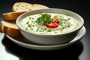 un delicioso vegetales sopa comida en un bol. invierno comida y alto proteína sopa comida concepto por ai generado foto