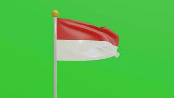 Indonesia waving flag 3D animation on a green background. Indonesian's national flag waves in the strong wind. The national fabric flag of Indonesia is isolated on a green screen. video