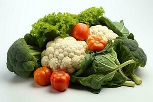 Collection mix fresh vegetables and fruits for a salad. Healthy diet concept and vegetables food by AI Generated photo