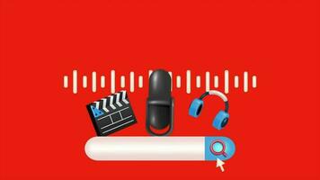 procurar Barra podcast conceito. animado vídeo abertura composição do microfone, fones de ouvido, badalo quadro, correio de voz e conversação bar. adequado para publicidade video