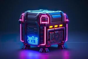 Modern and Futuristic Neon Digital Gaming Chest in Cartoon Pixar 3D Blender Style. AI Generative photo