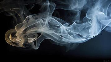 The close up view reveals the mesmerizing patterns and textures within the smoke, The ethereal quality of the smoke against the dark background. photo